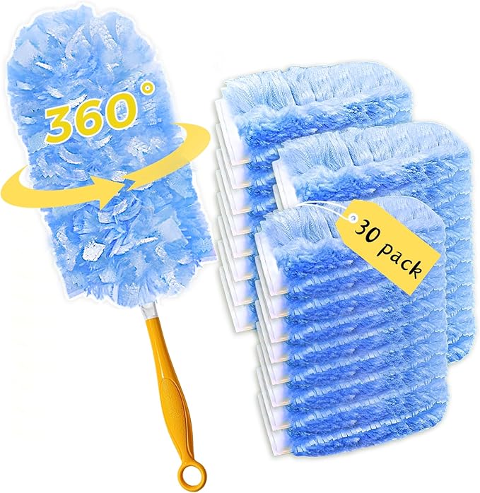 Duster Refills,Static Dust Removal Brush Disposable Replacement Head Compatible with Swiffer Duster Refills for Electronics, Furniture, Blinds, Ceiling Fans (Blue, 30 Refills+1 Handle)