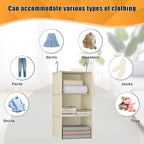 Hanging Closet Organizer and Storage 3-Shelf, Easy Mount Foldable Hanging Closet Wardrobe Storage Shelves, Clothes Handbag Shoes Accessories Storage, Washable Oxford Cloth Fabric, Beige