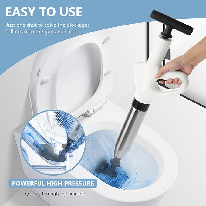 Air Plunger for Drain, High Pressure Air Drain Blaster with Visual Barometer Stainless Steel Toilet Clog Remover Toilet Unclogger Plungers for Bathroom, Toilets, Sink, Kitchen, Clogged Pipe