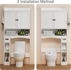 Ahomly Over The Toilet Storage Cabinet, 32.3" W x 70.3" H Over Toilet Bathroom Organizer with Doors, Adjustable Shelves, Toilet Paper Holder, 2 Side Hooks, Space-Saver for Bathroom, Laundry, White