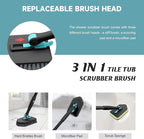 nacena Shower Scrubber with Long Handle, 4 in 1 Tile Tub Scrubber Brush with 3 Detachable Cleaning Shower Heads and Floor Squeegee Shower Cleaner Brush for Bathroom Kitchen Tub Sink Floor, Black