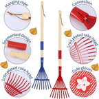 2PCS Garden Tool Rakes with Hardwood Handle and 2 Pairs Gloves, Garden Lawn Rake Leaves Lightweight Cute Rakes with Heads for Fall Garden Tools Gifts