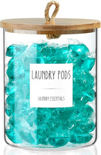 Glass Laundry Pods Container, Half Gallon 2 Liter Laundry Jars with Wood Lids for Laundry Room Organization and Storage, Powder Detergent Holder for Laundry Room Decor and Accessories