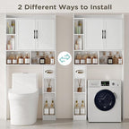 MHOM 67.8" H Over The Toilet Storage Cabinet with Adjustable Shelves & Toilet Paper Holder, Farmhouse Over Toilet Bathroom Organizer, Double Door Toilet Cabinet for Bathroom, and Laundry, White