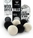 Wool Dryer Balls – 6 XL Organic New Zealand Wool Dryer Balls | Reduce Drying Time, Anti-Static & Wrinkle Reducing | Reusable Fabric Softener Alternative (White & Black Set)