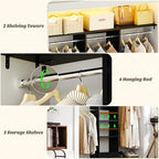 Besiost 48" Closet Organizer System, 4FT Closet System for Small Closets with 4 Hanging Rods & 3 Shelves, 80"H Small Closet Organizers and Storage for Bedrooms, Cloakrooms, Black