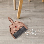 LOGOFUN Mini Dustpan and Brush Set Cartoon Small Broom and Dustpan with Bear Pattern for Home Office Desktop Cleaning Tool - Brown