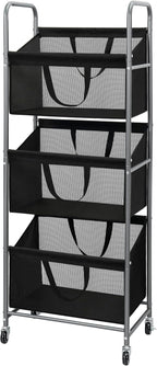 STO STO 3-Tier Vertical Rolling Laundry Hamper with Removable Bags, 120L Stackable Laundry Sorter Basket, Clothes Hamper with Wheels for Small Spaces, Closet, Bedroom, Bathroom, Laundry Room, Black