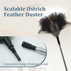 Extendable Feather Duster - 47 inches Fluffy Long Handle Reusable Feather Duster for Cleaning Ceiling Fan,Pendant lamp, High Ceiling, Blinds, Furniture，Ostrich Feather Duster