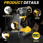 Cordless Impact Wrench 1/2 inch for Dewalt 20V Battery, Impact Wrench 1360N.m(950Ft-lbs) High Torque Brushless Electric Impact Gun, Power Impact Driver with 3-Mode Speed, LED Work Light(no battery)