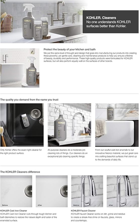 KOHLER K-EC23732-NA Tub and Shower Cleaner, Bathroom Cleaner, Restores Acrylic, Tile, Enameled cast iron, Lithocast, Residue Free, 28 FL Oz