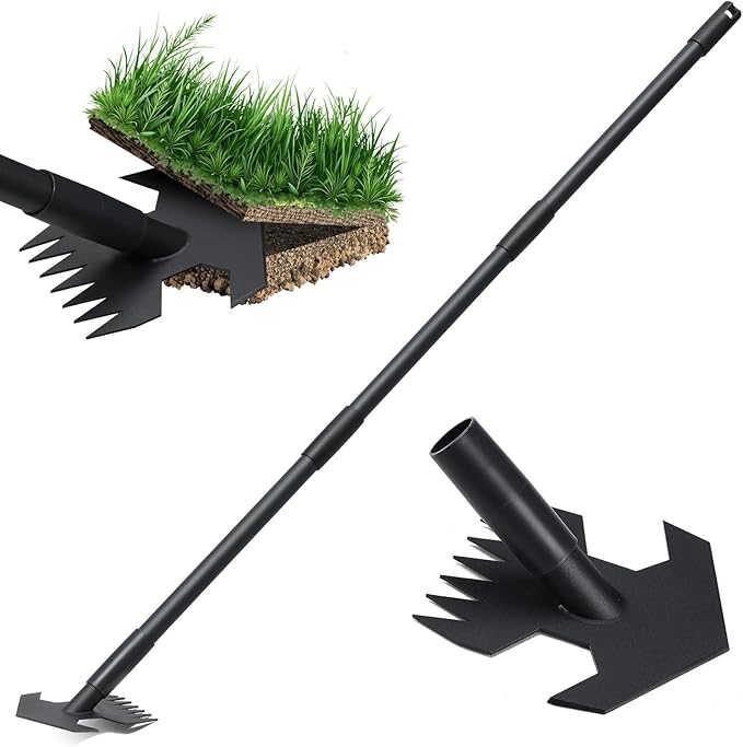 Hoe Garden Tool, Weeding Hoe Cultivator Long Handle 52", Heavy Duty Steel Scuffle Hoe for Lawn Yard Garden, Adjustable Rocket Shaped Weed Remover with Sharp Blade