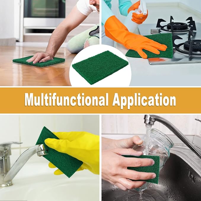 50 Pcs Scouring Pads,Heavy Duty Scour Pads,4 x 5.95 inch Reusable Green Scrub Pads for Metal Grills & Kitchen Scrubbers,Non-Scratch Scrubbing Pads for Household Kitchen Dishes Sink Bathtub