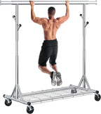 Gewudraw Heavy Duty Clothes Rack Load 630 lbs, Metal Rolling Clothing Rack With Sturdy Wheel And Shelves, Adjustable Portable Hanging Garment Rack For Clothes,Chrome Stainless Steel