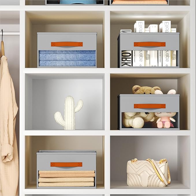 Homsorout Drawer Organizers and Storage - 10 Pack Foldable Pants Organizer with Clear Window & Handles, Fabric Closet Organizer for Clothes, Jeans, Sweaters, Towels, T-shirt, Scarf (Grey)