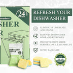 24 PCS Dishwasher Cleaner and Deodorizer Tablets, with Sink Drain Filter Basket, Deep Cleaning Formula Tablets for Removing Limescale, Odor, Smell, Hard Water Residue(Lemon-Scented)