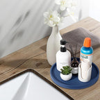 Silicone Bathroom Tray Round Vanity Tray Decorative Soap Holder Kitchen Countertop Organizer Coffee Table Decor for Candle, Perfume, Plant, 11 Inch, Dark Blue