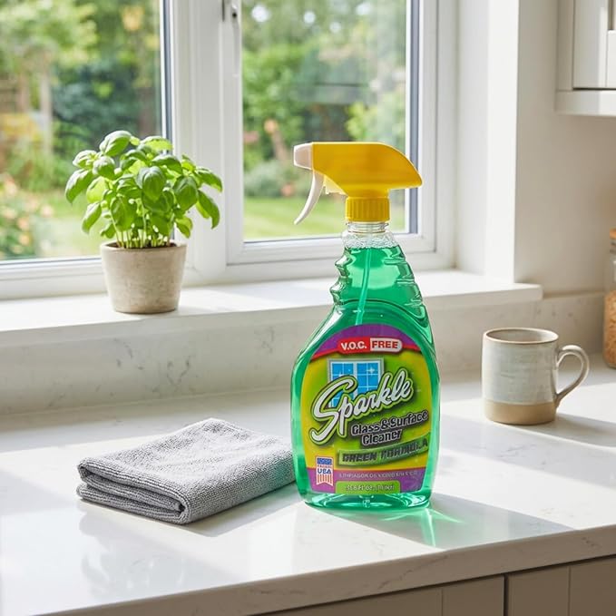 Sparkle Green Formula Glass Cleaner, 33.8 Oz Bottle, 12/Carton