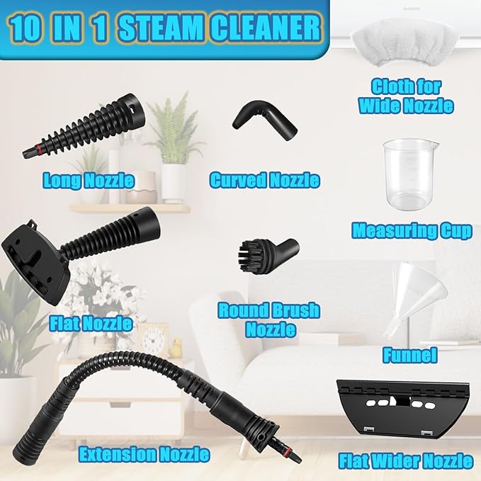 Steam Cleaner, Pressurized Handheld Steam Cleaner for Home, Multi-Surface Steamer for Cleaning with Safety Lock, Portable Cleaning Steamer for Kitchen, Bathroom, Car, Grout, Upholstery and Clothes