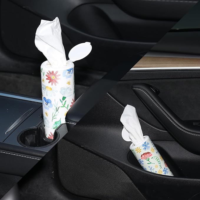 Car Tissues Cylinder 4 Packs Round Tissue Box Holder Perfect for Car Cup Holder, Napkins Box Round Container with Facial Tissues for Travel Car Bathroom Office School
