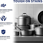WETQUEEN Stainless Steel Cleaner and Polish Kit - Heavy Duty Cookware Cleanser Powder with 3 Pads - Removes Burnt Stains, Rust, Water Spots & Grease from Pots, Pans, Sinks & Appliances (12.35 oz)