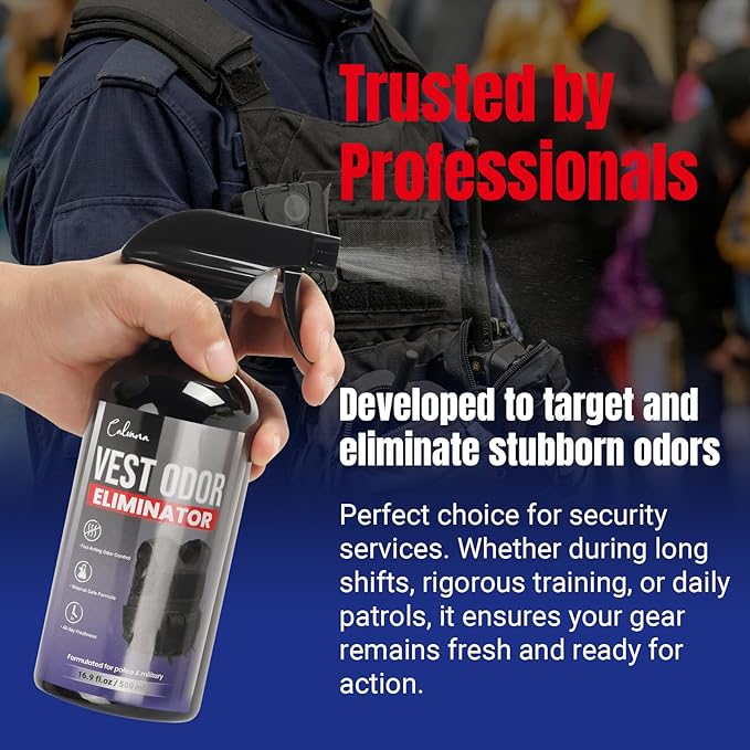 (2-Pack) Calvana 16.9 fl.oz Vest Odor Eliminator Spray, Vest Deodorizer for Security Services & Tactical Equipment, Residue-Free, Safe for All Fabrics, All-day Freshness