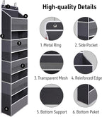 TYMENSH Over Door Organizer with 5 Large Pockets, Heavy Duty Hanging Organizer Storage, Closet Bathroom Nursery Bedroom Dorm, Toys Cosmetics Sundries and Baby Essentials, Gray