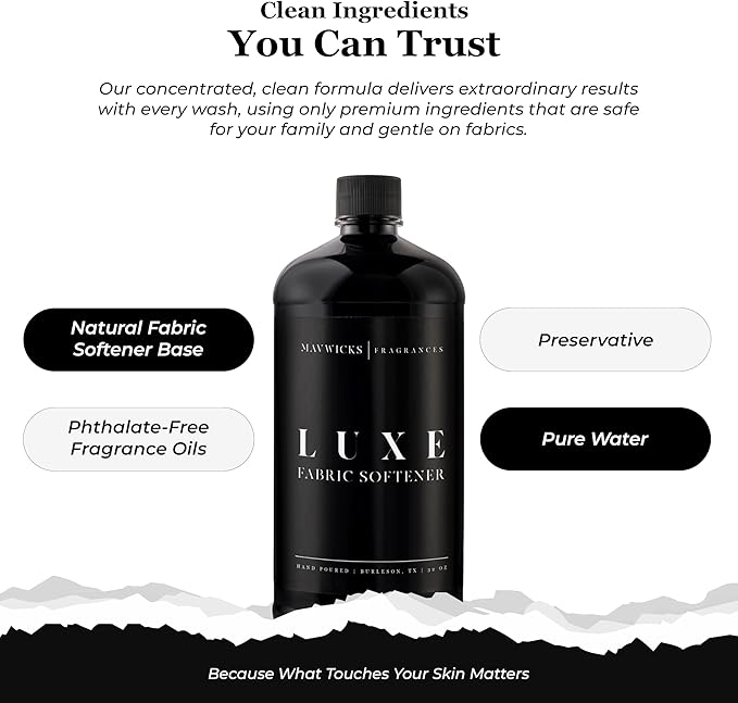 Mavwicks Fragrances - Luxury Scented Liquid Fabric Softener (Luxe) 32 Oz – Crafted with Clean Ingredients – Reduces Static, and Softens Clothes – Safe for All Fabrics and Skin