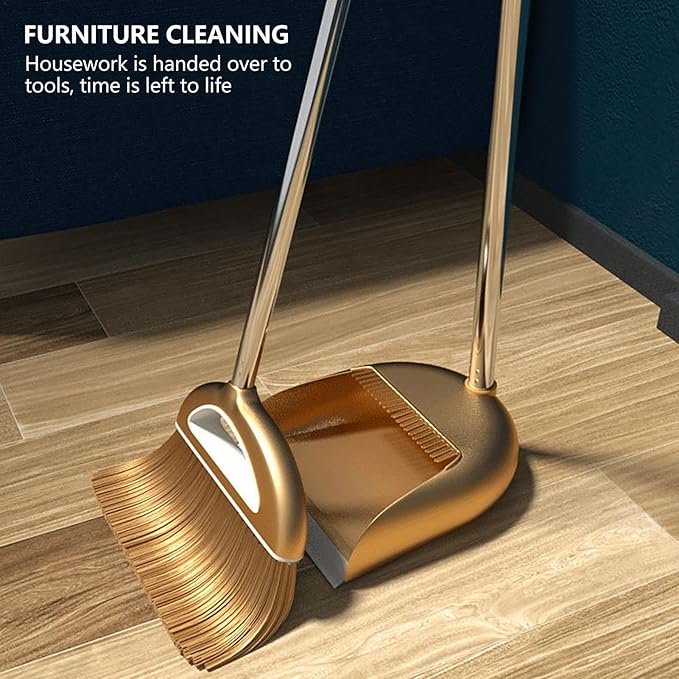 Broom and Dustpan Set, Broom and Dustpan Combo Set, Long Handle Broom with Dustpan Combo Set, Stand Up Broom and Dustpan for Home, Heavy Duty Broom for Kitchen Offices, LKSX585SIHM53TRUDTX