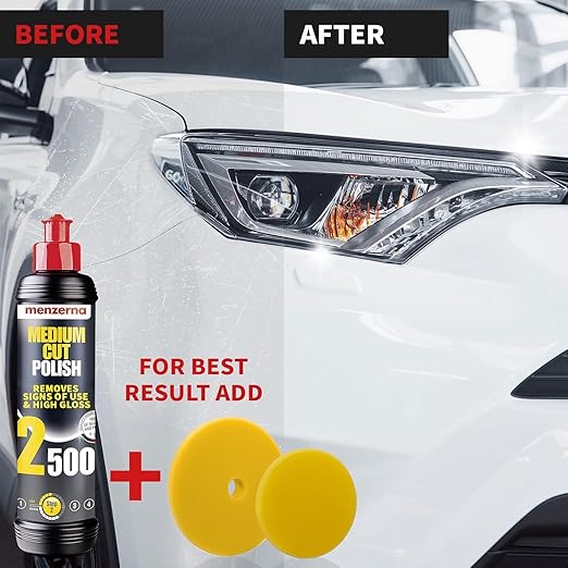 menzerna Signs of use Remover Kit I Car polishing Set with Menzerna Medium Cut 2500 (16oz) and 6 Inch Polishing Pad I Moderate Scratch Repair Kit for All Types of Vehicles