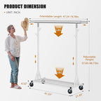 Gewudraw Heavy Duty Clothes Rack, 530 lbs Load Capacity Metal Garment Rack on Wheels - Collapsible Adjustable Portable Storage with Hooks, White