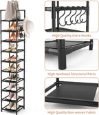 LANTEFUL Tall Narrow Shoe Rack for Entryway, 10-Tier Sturdy Metal Shoe Shelf Storage 10-15 Pairs of Shoes and Boots, Space Saving Corner Shoe Rack Organizer for Closet,Doorway,Garage,Living Room