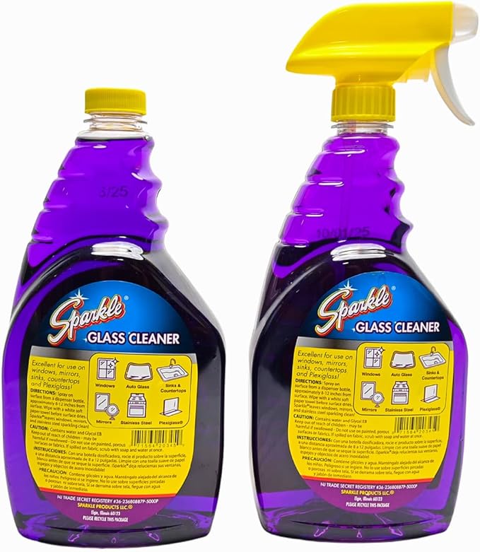 Sparkle Glass Cleaner Spray Bottle 2-Pack, Ammonia-Free Original Formula Heavy Duty Glass Cleaner, Leaves No Streaks (33.8 Fl Oz,Pack of 2)