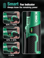 KIMO 3/8" Extended Electric Ratchet Wrench Set, 400RPM 40Ft-Lbs 12V Cordless Ratchet Wrench w/ 2x2.0 Ah Batteries, 1Hour Charger, 7Sockets & 1/4" Adapter, Power Ratchet with Variable Speed & LED Light