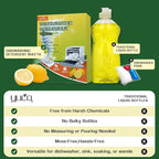 YUCO Dishwasher Detergent Sheets 100 Loads, Liquid-Free Dish Soap Cleaner Strips Eco-Friendly No Plastic Dishwasher Pods Detergent, Use in Dishwasher or Sink, Leaving Dishes Sparkling Clean (Lemon)