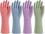 Rubber Cleaning Gloves for Dishwashing, 4 Pairs Reusable Kitchen Gloves for Washing Dishes and Household Cleaning, Colorful Dish Gloves with Flocked Lining and Non-Slip Grip, Pefect for Woman Men - L