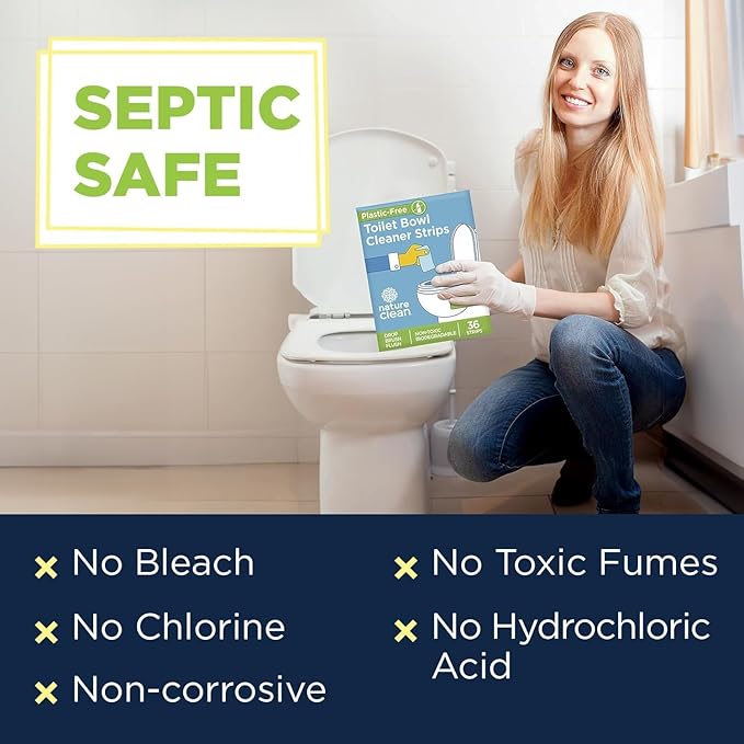 Nature Clean Non-Toxic Toilet Bowl Cleaner Strips, Plastic-Free, Natural, Septic Safe, Zero Waste, Refresh Toilets & Bathroom with Fresh Scent, 36 + 9 Pack
