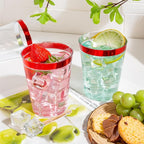 DaYammi 100 Pack Red Plastic Cups 10 Oz Clear Red Rimmed Plastic Cups for Party Fancy Disposable Cup for Wedding Disposable Glasses Clear Tumblers with Rim for Christmas Elegant Wine Cocktail Cup