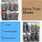 GORILLA GRIP Over the Door Shoe Organizer, 35 Large Breathable Mesh Pockets, Space Saving Hanging Storage Holder, 5 Hook Closet Rack Hanger, Hangs on Closets for Shoes, Accessories 68.5H x 24.5W Grey