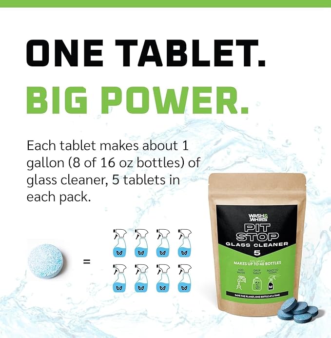 WASH&WHIPS Window/Glass Cleaner Refill Tablets - 50ct (Makes 50 Gal) - Streak-Free, Cleans Glasses, Windows, Windshields - Car, Office, Home & Kitchen