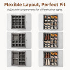 StorageWorks Shoe Organizer for Closet, Fits up to 16 Pairs, Shoe Cubby Storage Containers with Adjustable Dividers and Clear Cover, Grey