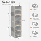 STORAGE MANIAC 6-Shelf Hanging Closet Organizer and Storage, 2 Separable 3-Shelf Haning Organizers for Closet, Collapsible Hanging Shelves Wardrobe Organization, College Dorm Room, Nursery, Gray