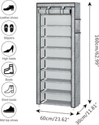 Calmootey 9 Tier Shoe Rack Organizer,Portable Shoe Shelf with Nonwoven Fabric Cover for Closet Hallway,Bedroom,Entryway, Ash Grey