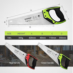 14 in. Pro Hand Saw, 11 TPI Fine-Cut Soft-Grip Hardpoint Handsaw Perfect for Sawing, Trimming, Gardening, Cutting Wood, Drywall, Plastic Pipes, Sharp Blade, Ergonomic Non-Slip Handle (red)