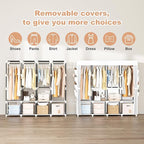 Portable Closet for Hanging Clothes, 67 Inch Wide Portable Wardrobe Closet with Cover, 4 Hanging Rod, Storage Shelves and Side Pockets, Large Free Standing Closet for Bedroom, White