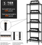 Golpart Small 5 tire Shelves Storage Wire Shelving Unit Metal Shelf Adjustable Organizers Storage Shelving for Bathroom Laundry Room Kitchen Pantry10”D x 16”W x 55”H Black