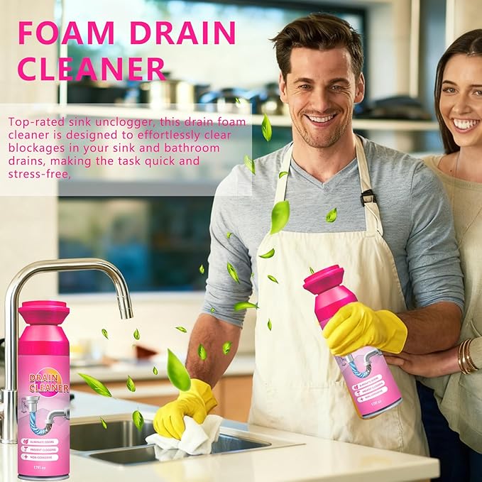2025 New Foaming Drain Cleaner And Deodorizer, Kitchen Sink Cleaner Foam, Drain Clog Remover, Bathroom Sink Drains Cleaners Foam for Kitchen Sinks, Shower Drains, Tubs (1pcs)