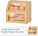 Extra Large Bread Box for Kitchen Counter, Bamboo Wood Double Layer Bread Box for Kitchen Counter, Wooden Capacity Bread Storage Bin