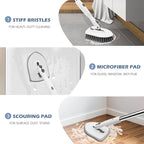 SetSail Floor Scrub Brush, 3-in-1 Tile Tub Floor Scrubber with 52-inch Adjustable Long Handle Shower Cleaner Brush and 3 Detachable Replacement Brush Heads for Cleaning Bathroom Tub Tile, White Grey