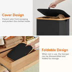 Lifewit 100L Laundry Basket with Lid, Clothes Hampers for Laundry with Bamboo Handles and 1 Removable Bag, Large Foldable Laundry Hamper for Bedroom, Bathroom, Dorm, Laundry Room, Black